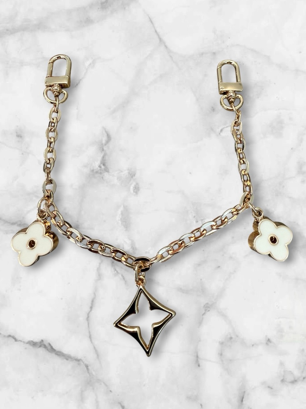 NWOTGold and White Floral Charm Chain Bag Charm - Unbranded